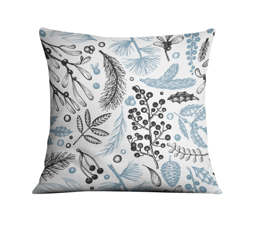 Blue Botanical Line Floral Pattern Throw Pillow Cover