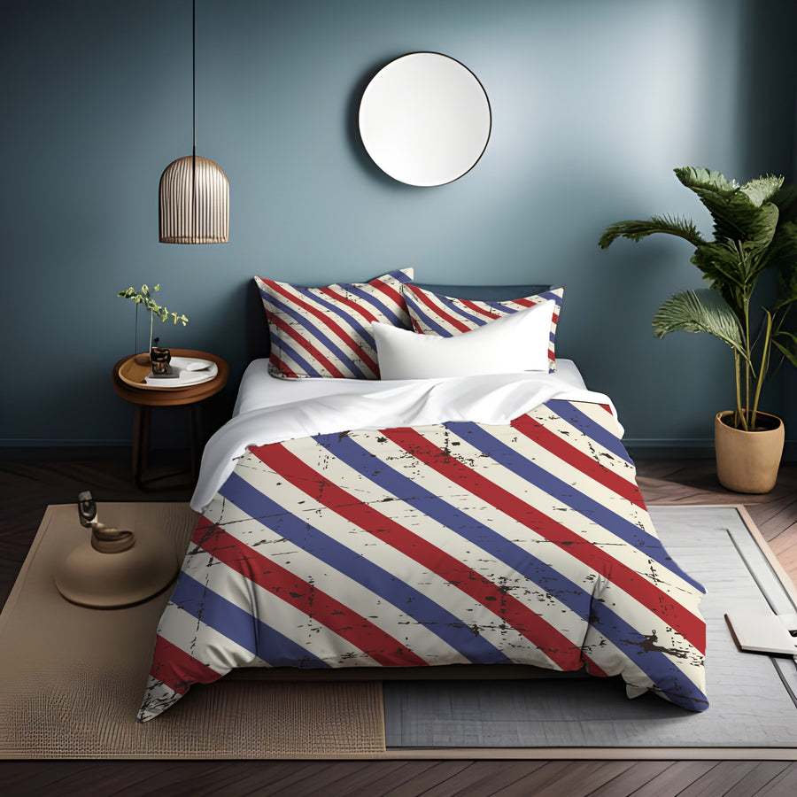 Red and Blue Vintage Stripe Pattern Duvet Cover