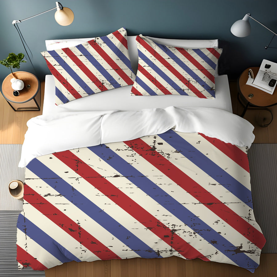 Red and Blue Vintage Stripe Pattern Duvet Cover