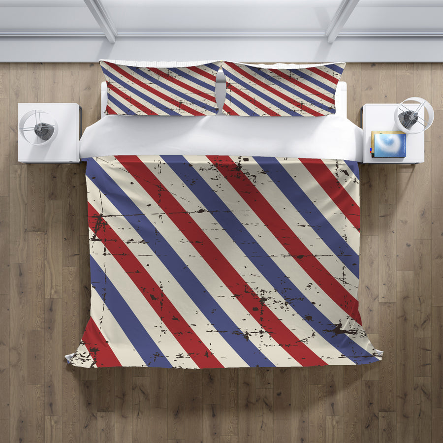 Red and Blue Vintage Stripe Pattern Duvet Cover
