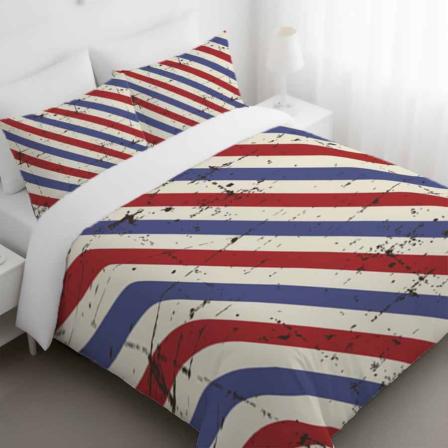 Red and Blue Vintage Stripe Pattern Duvet Cover