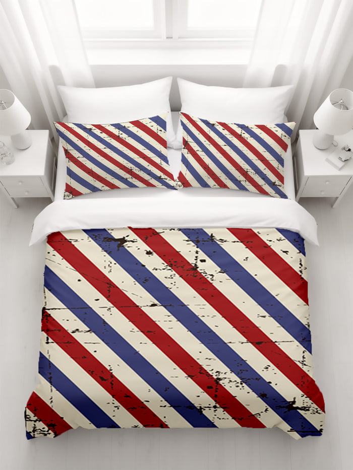 Red and Blue Vintage Stripe Pattern Duvet Cover