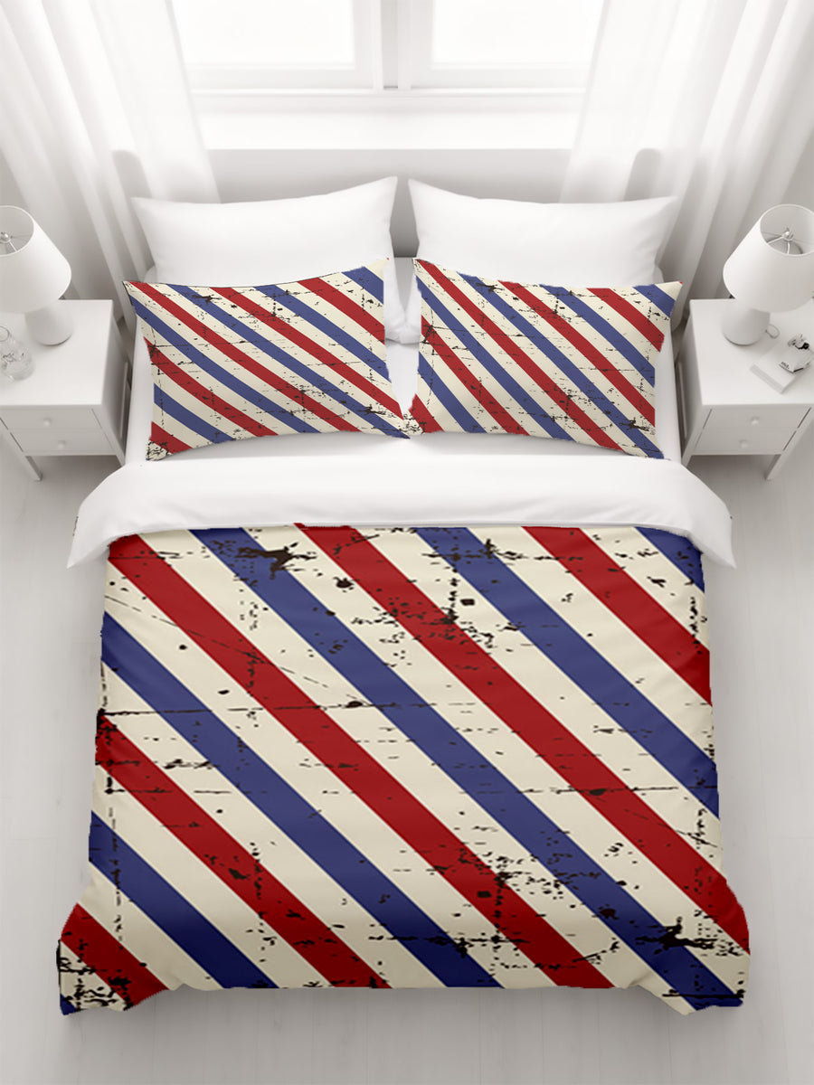Red and Blue Vintage Stripe Pattern Duvet Cover