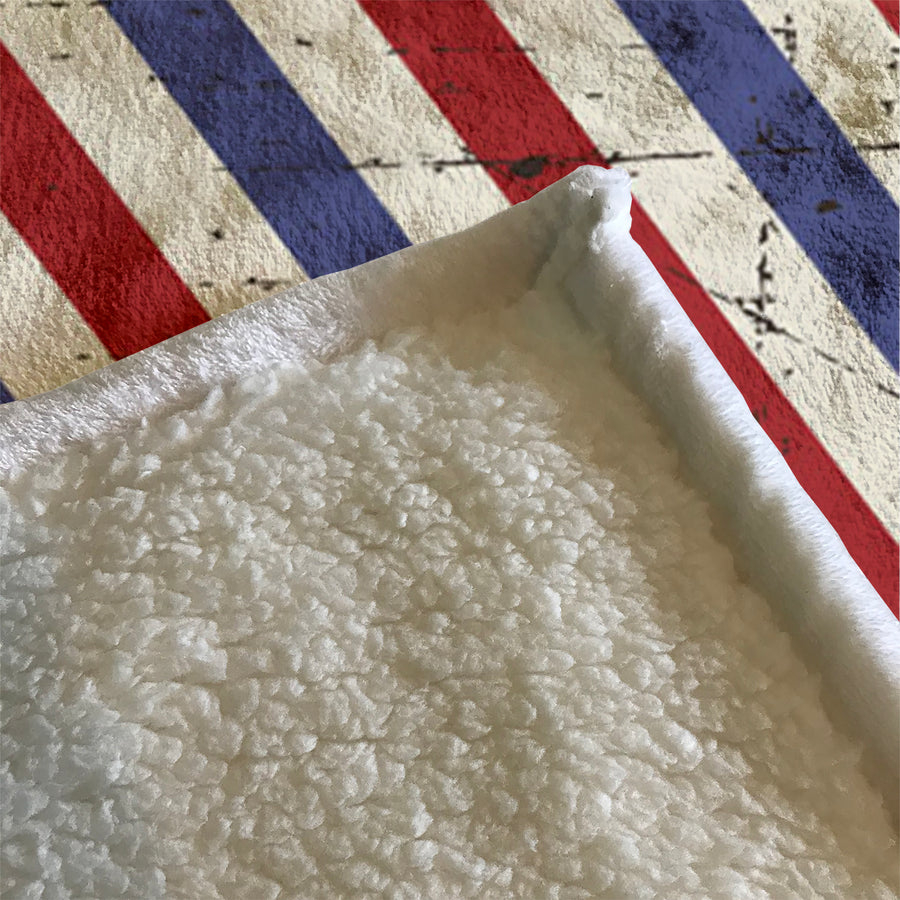 Red and Blue Vintage Stripe Pattern Fleece Sherpa Blanket