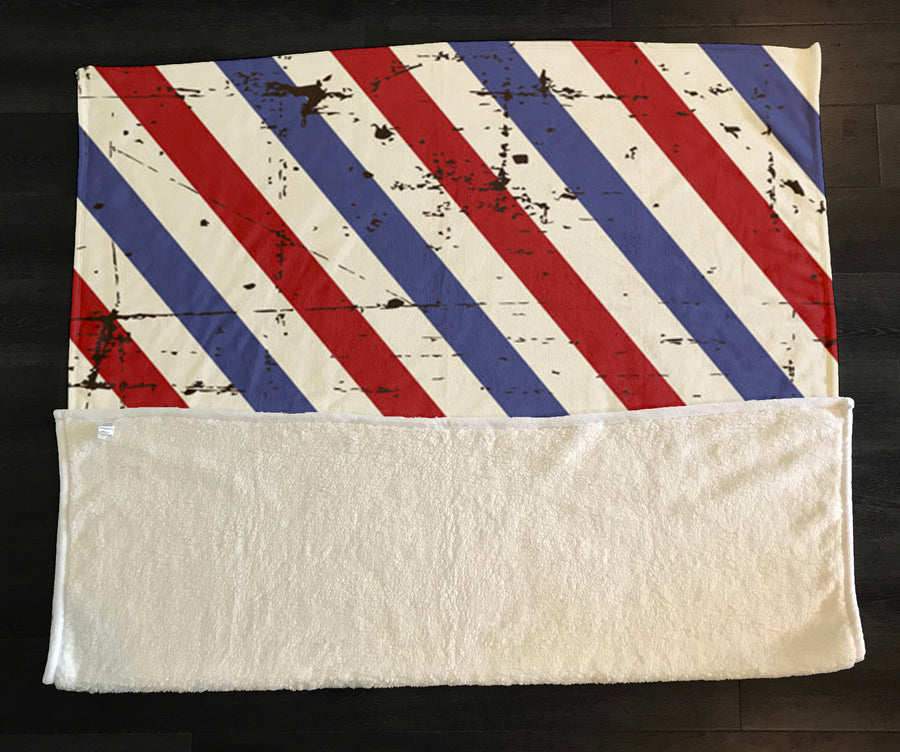 Red and Blue Vintage Stripe Pattern Fleece Sherpa Blanket