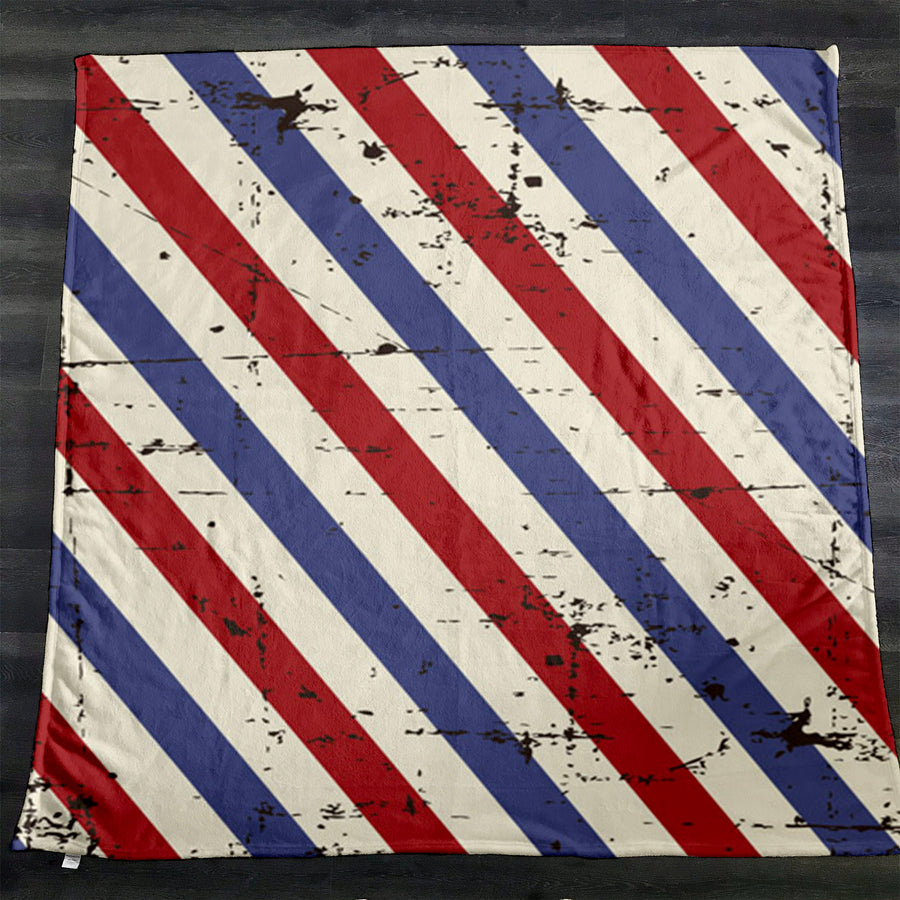 Red and Blue Vintage Stripe Pattern Fleece Sherpa Blanket