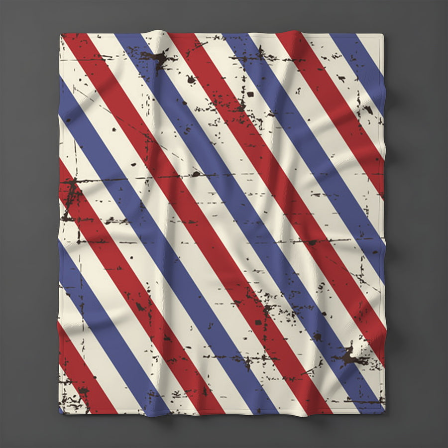 Red and Blue Vintage Stripe Pattern Fleece Sherpa Blanket