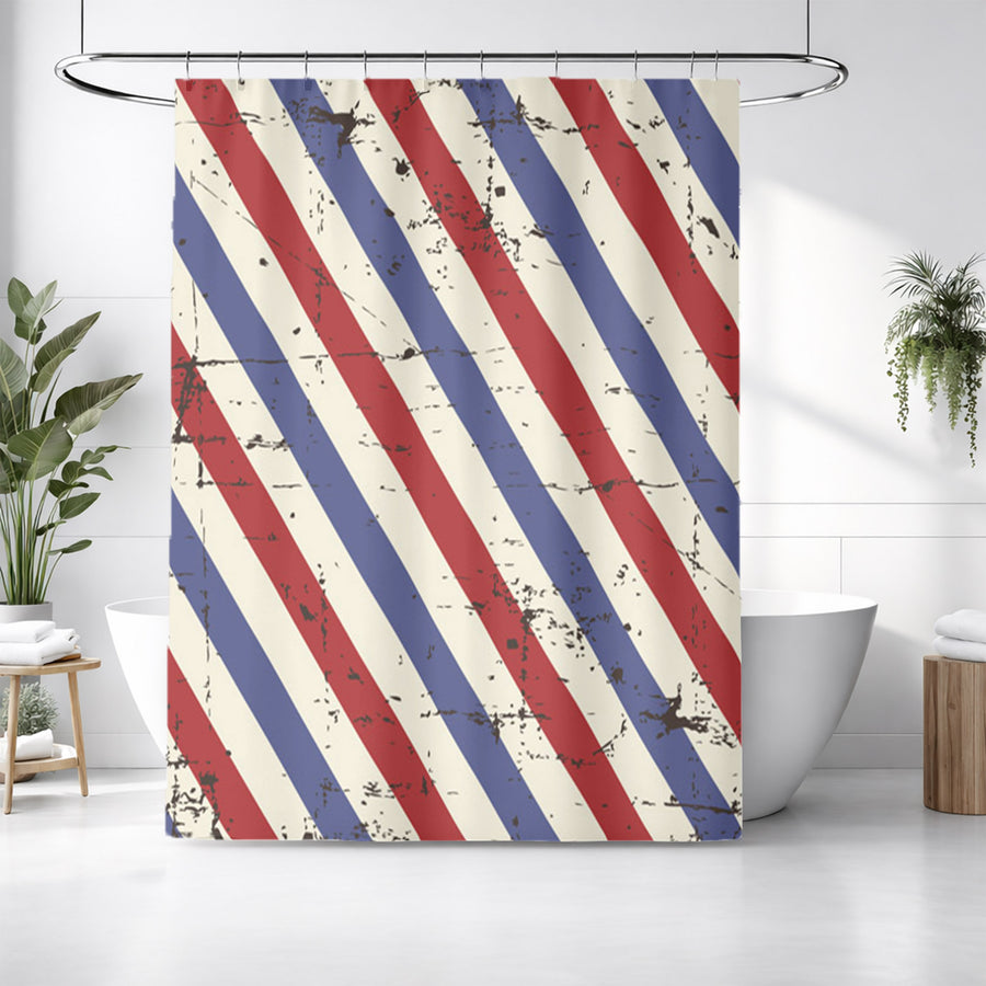 Red and Blue Vintage Stripe Pattern Shower Curtain