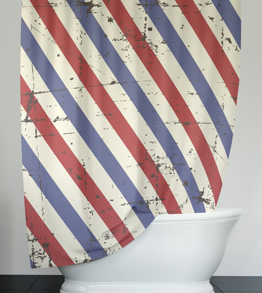 Red and Blue Vintage Stripe Pattern Shower Curtain