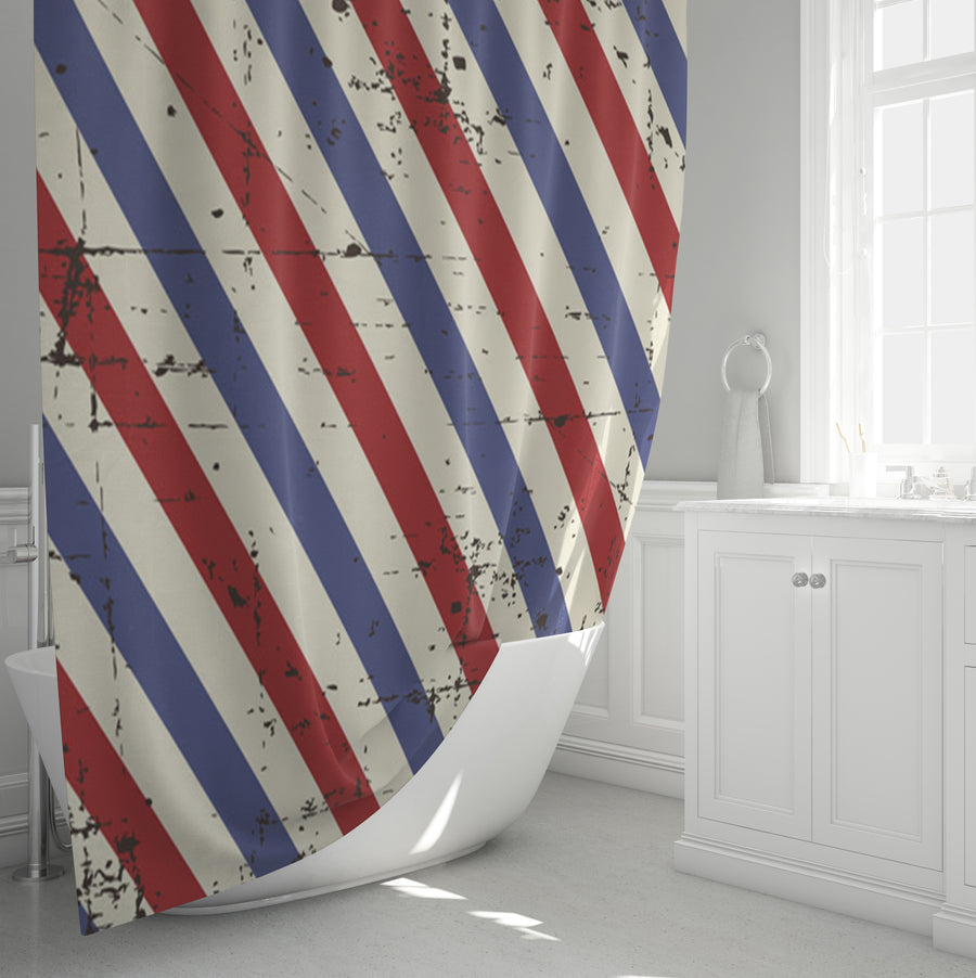 Red and Blue Vintage Stripe Pattern Shower Curtain