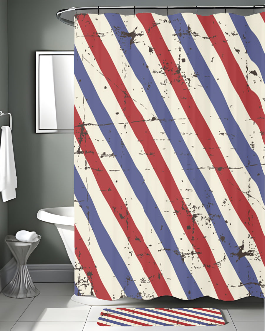 Red and Blue Vintage Stripe Pattern Shower Curtain