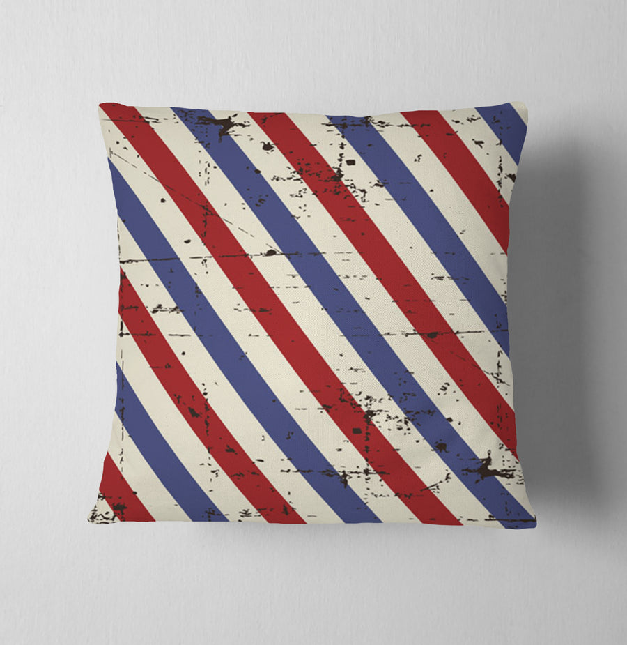 Red and Blue Vintage Stripe Pattern Throw Pillow Cover