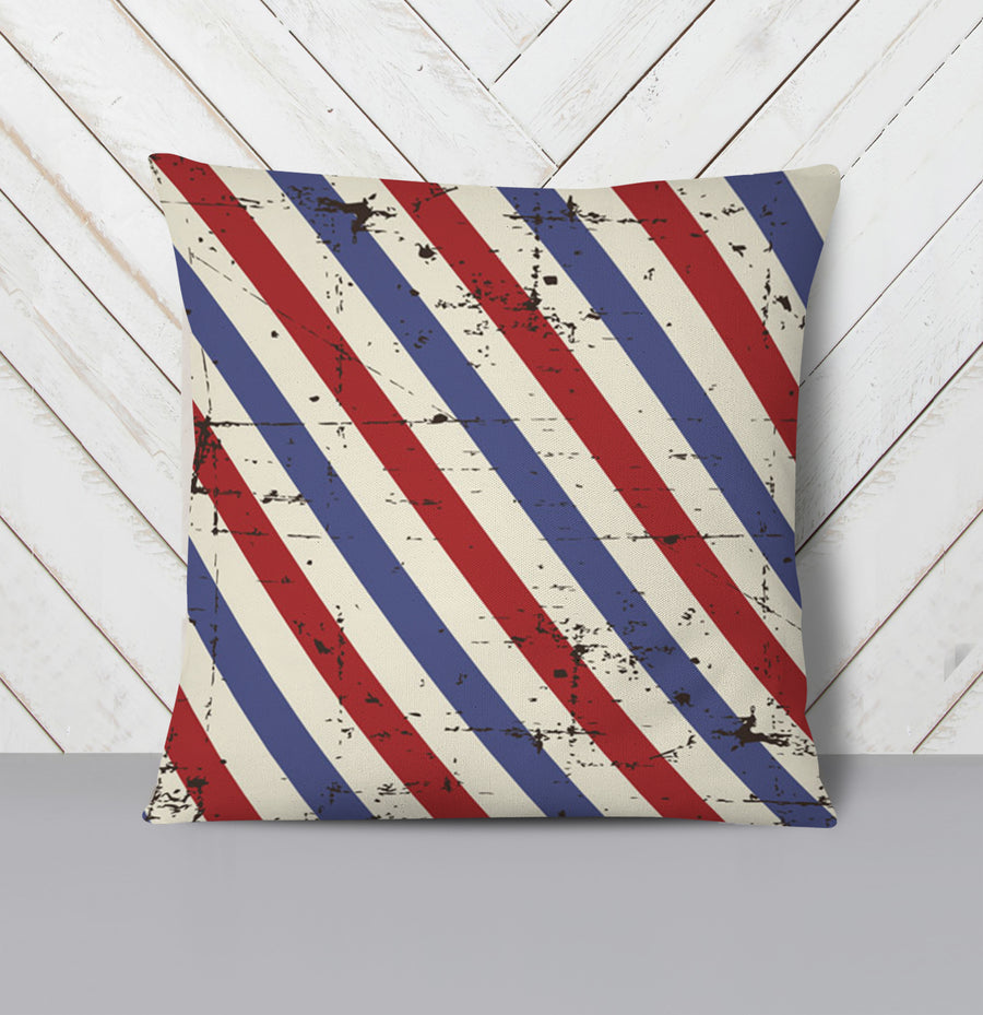 Red and Blue Vintage Stripe Pattern Throw Pillow Cover