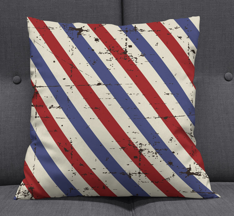 Red and Blue Vintage Stripe Pattern Throw Pillow Cover