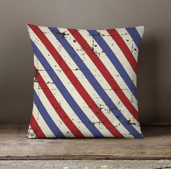 Red and Blue Vintage Stripe Pattern Throw Pillow Cover