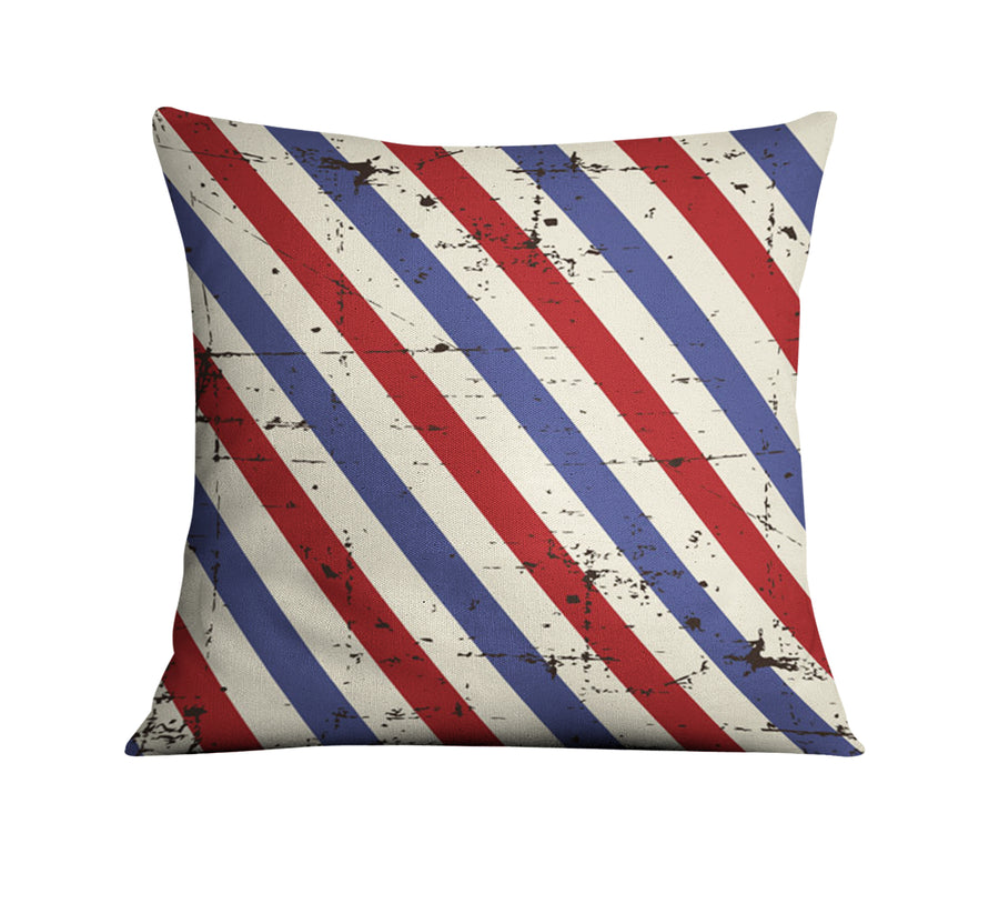 Red and Blue Vintage Stripe Pattern Throw Pillow Cover