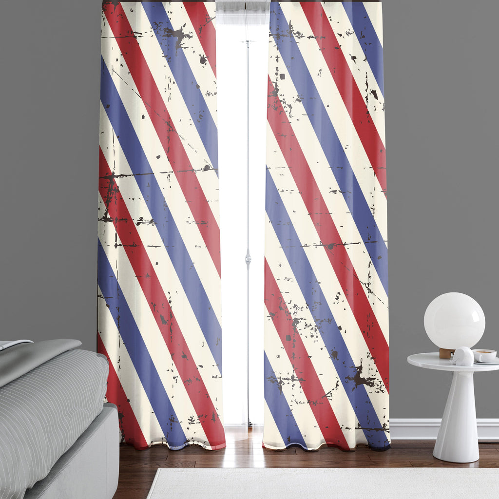 Grunge Red and Blue Barber Stripe Window Curtains - Deja Blue Studios