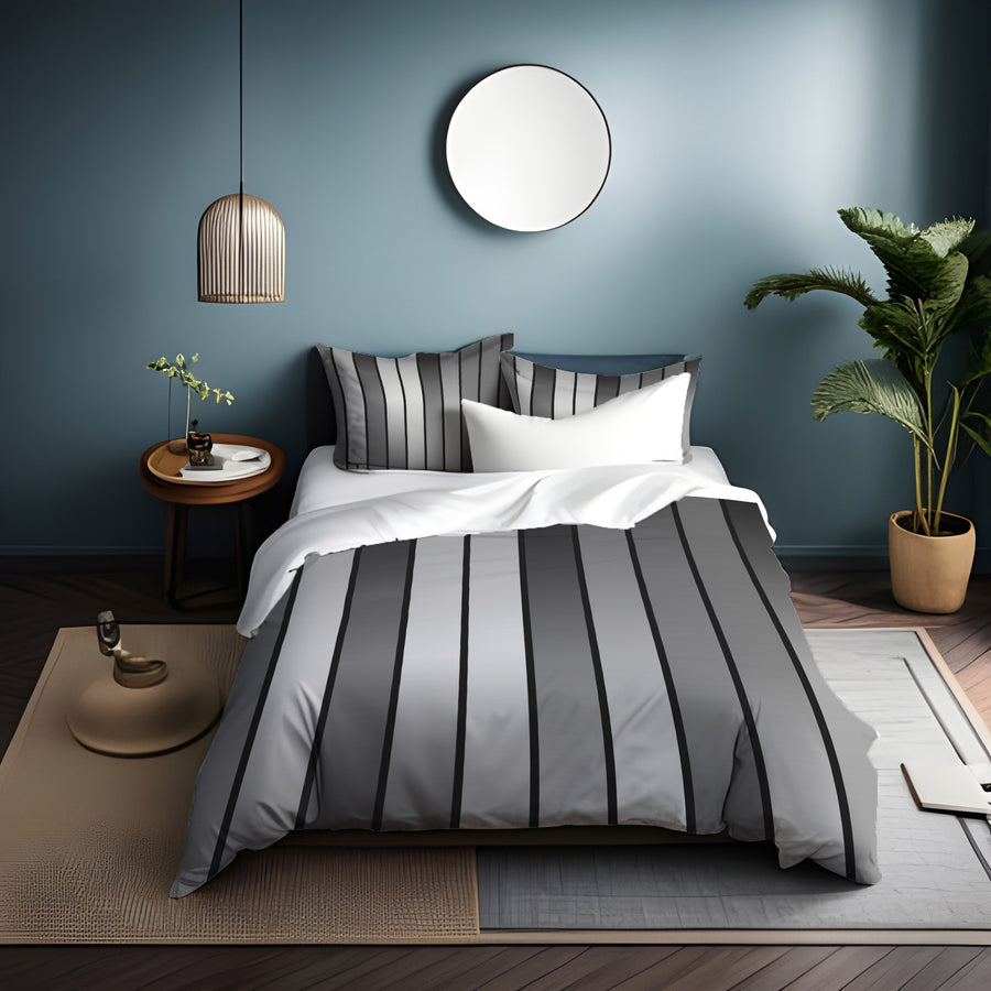 Gray Vertical Panel Stripe Pattern Duvet Cover