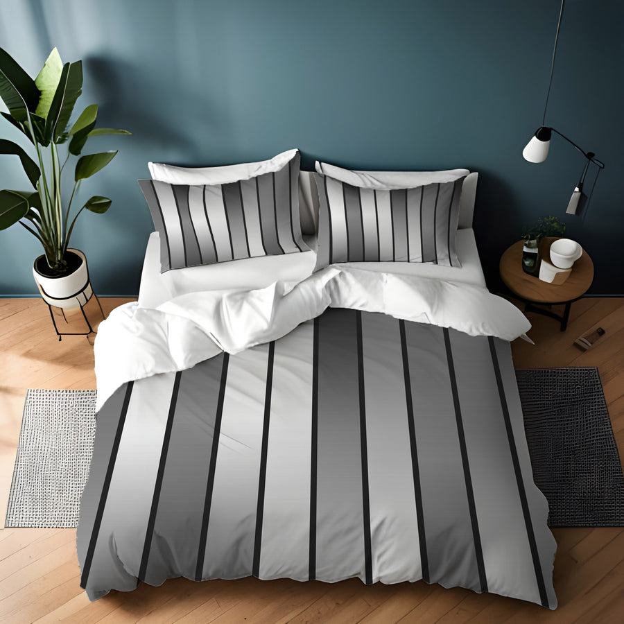 Gray Vertical Panel Stripe Pattern Duvet Cover