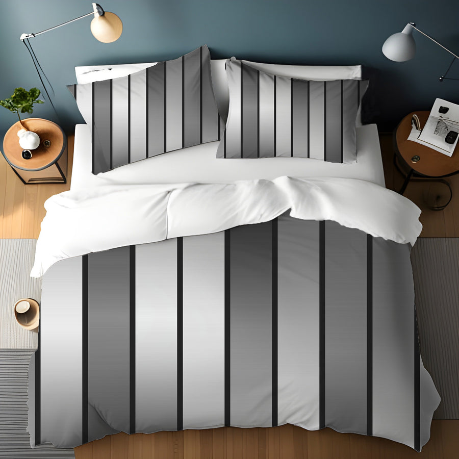 Gray Vertical Panel Stripe Pattern Duvet Cover