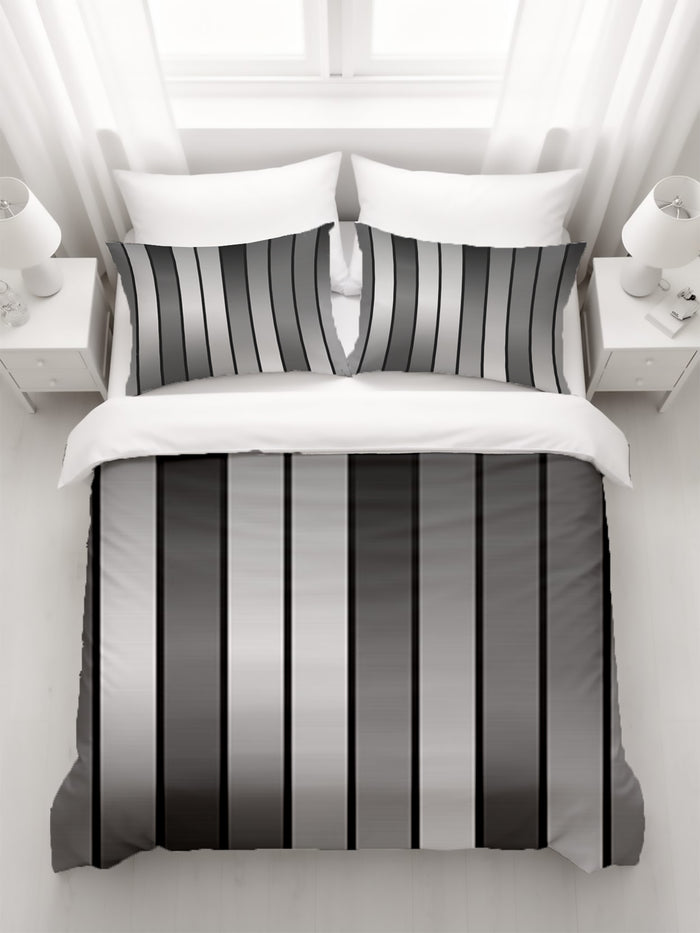 Gray Vertical Panel Stripe Pattern Duvet Cover