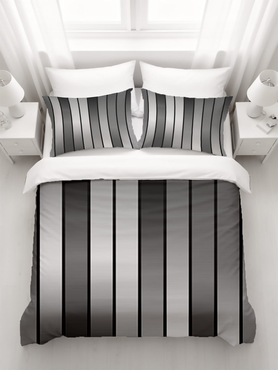 Gray Vertical Panel Stripe Pattern Duvet Cover