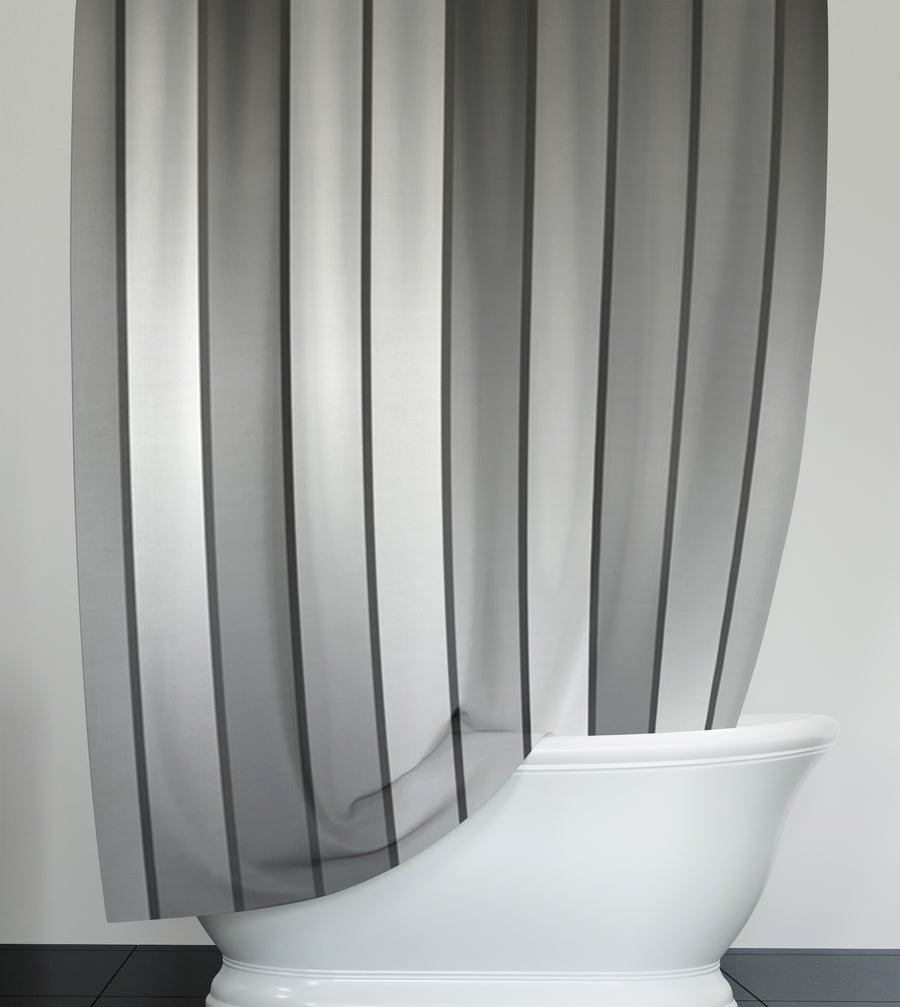 Gray Vertical Panel Stripe Pattern Shower Curtain