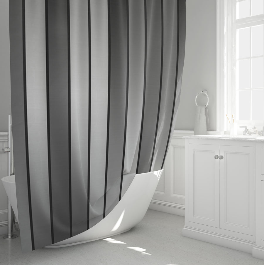 Gray Vertical Panel Stripe Pattern Shower Curtain