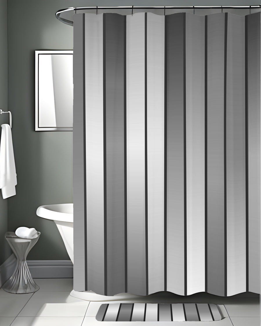 Gray Vertical Panel Stripe Pattern Shower Curtain