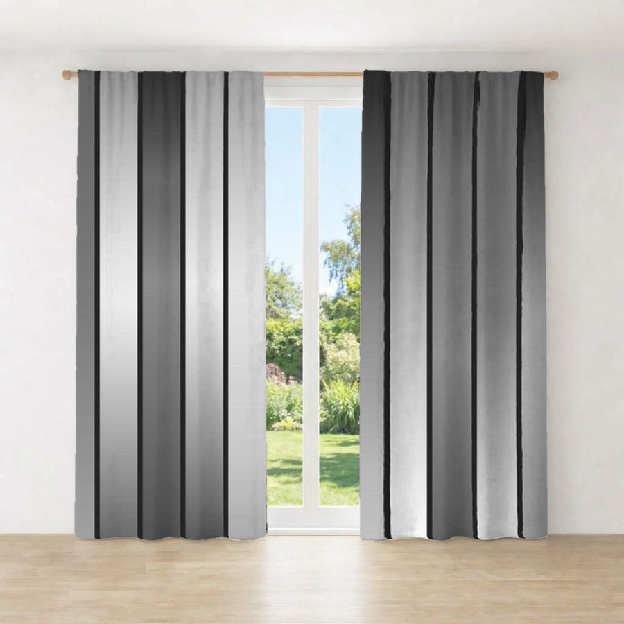 Gray Vertical Panel Stripe Pattern Window Curtains