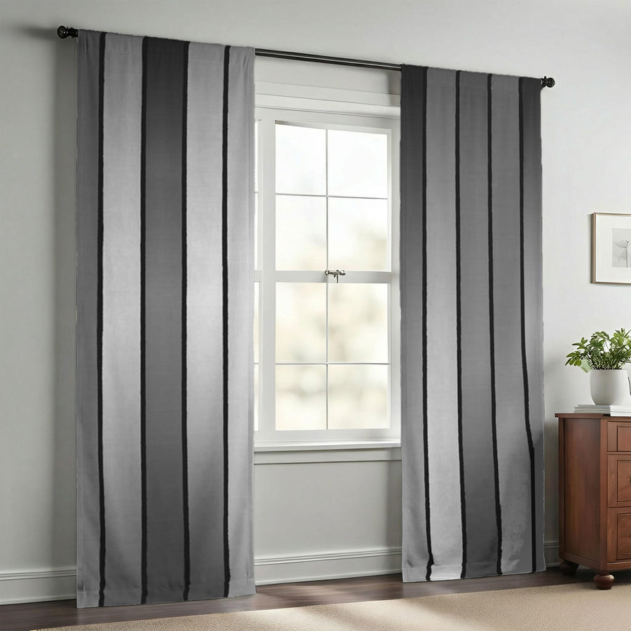 Gray Vertical Panel Stripe Pattern Window Curtains