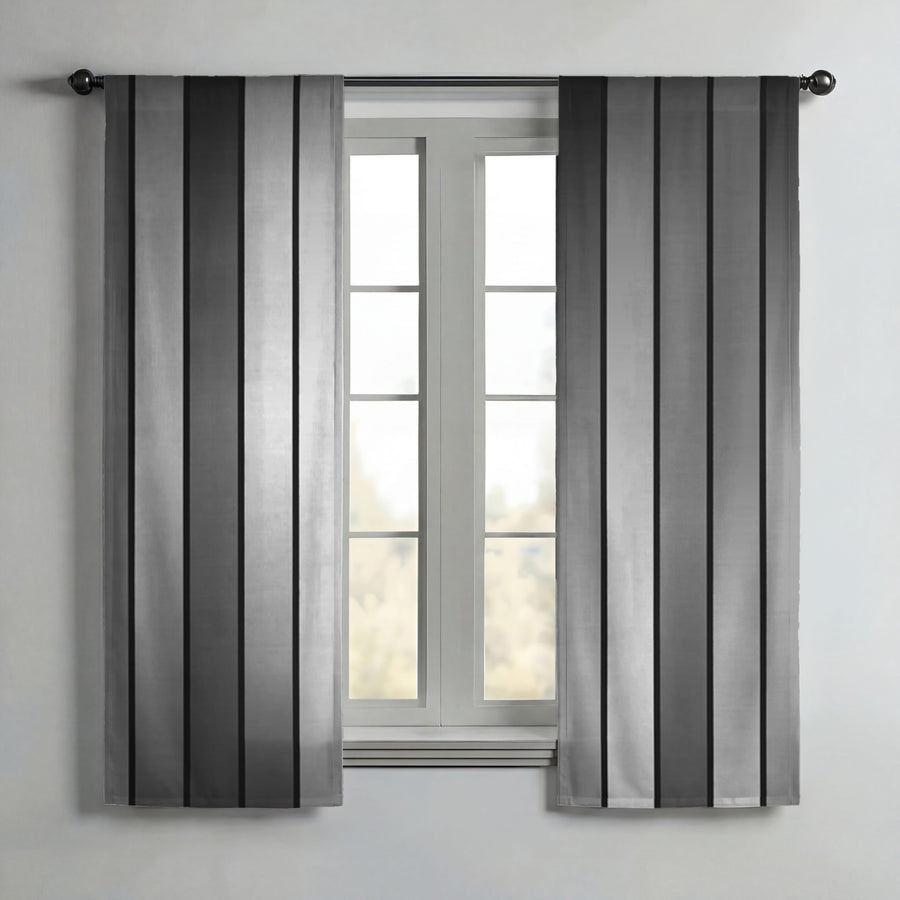 Gray Vertical Panel Stripe Pattern Window Curtains