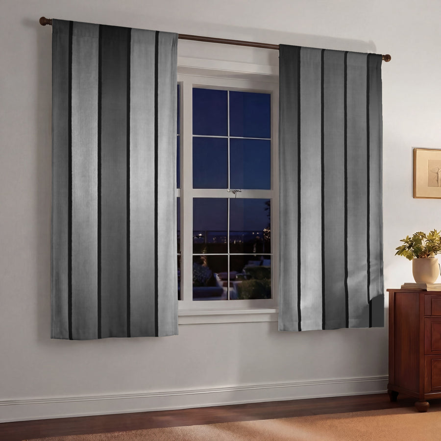 Gray Vertical Panel Stripe Pattern Window Curtains