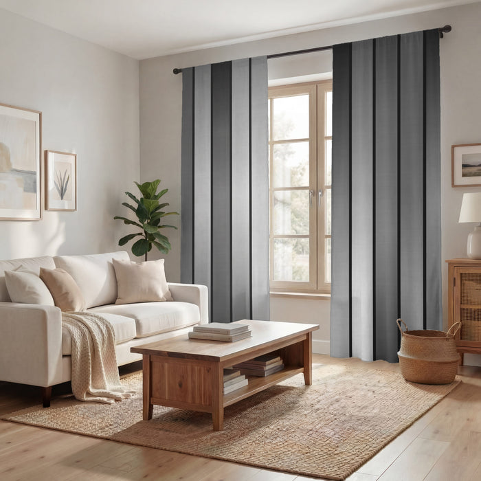 Gray Vertical Panel Stripe Pattern Window Curtains