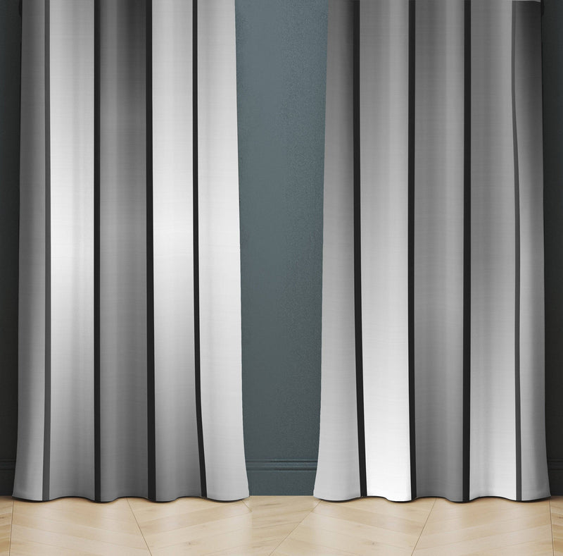 Gray Stripe Monochrome Window Curtains - Deja Blue Studios