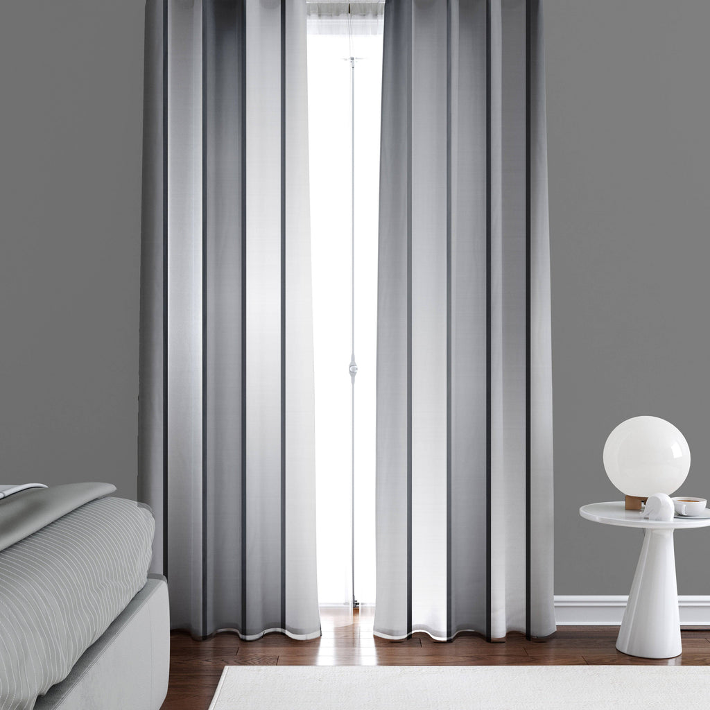 Gray Stripe Monochrome Window Curtains - Deja Blue Studios