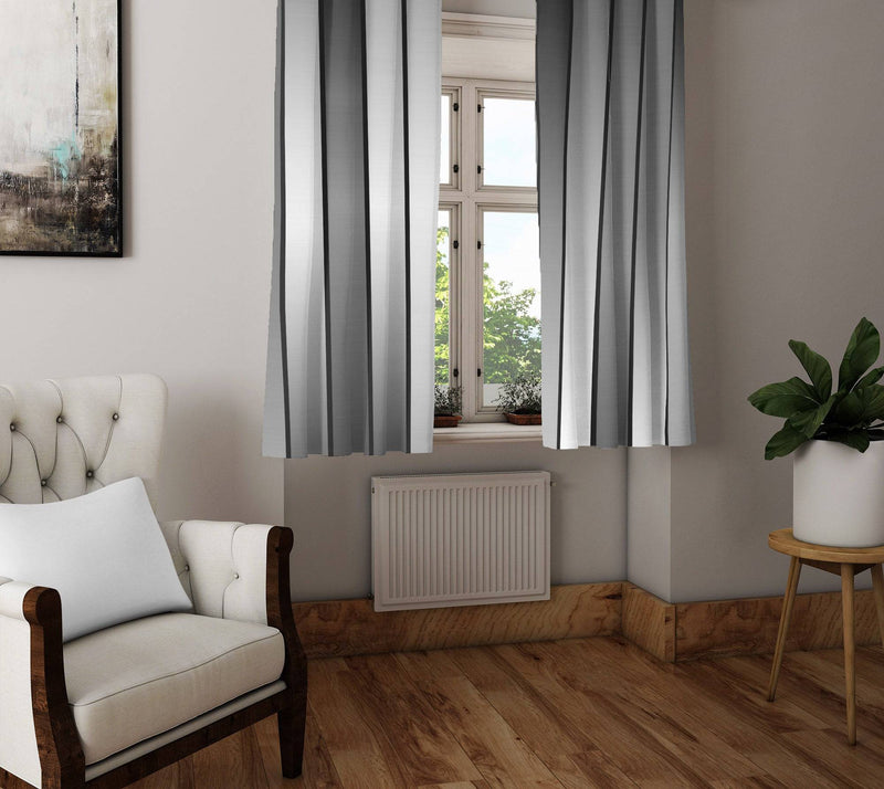 Gray Stripe Monochrome Window Curtains - Deja Blue Studios