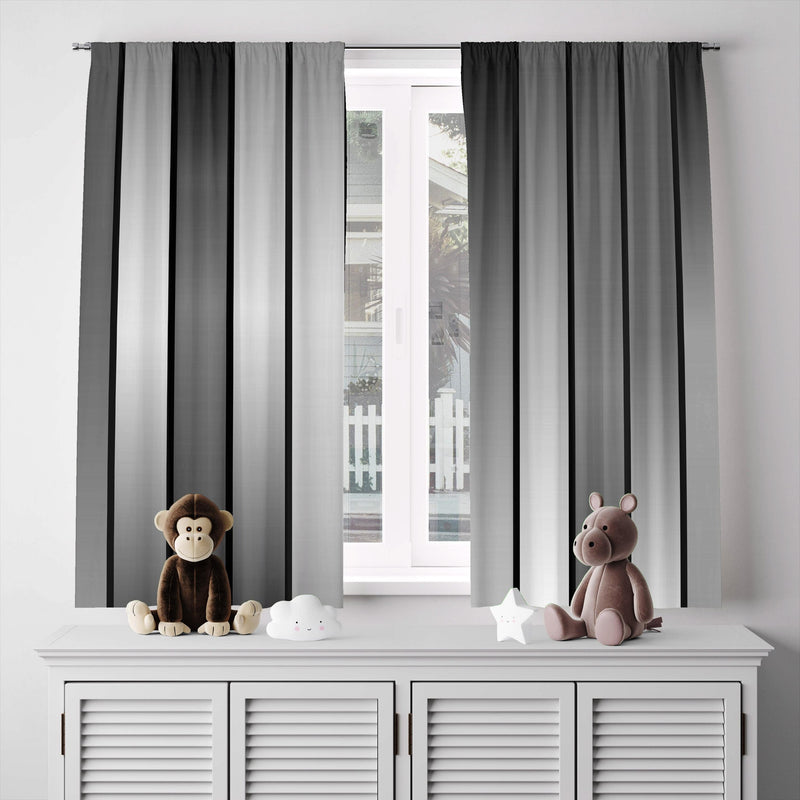 Gray Stripe Monochrome Window Curtains - Deja Blue Studios