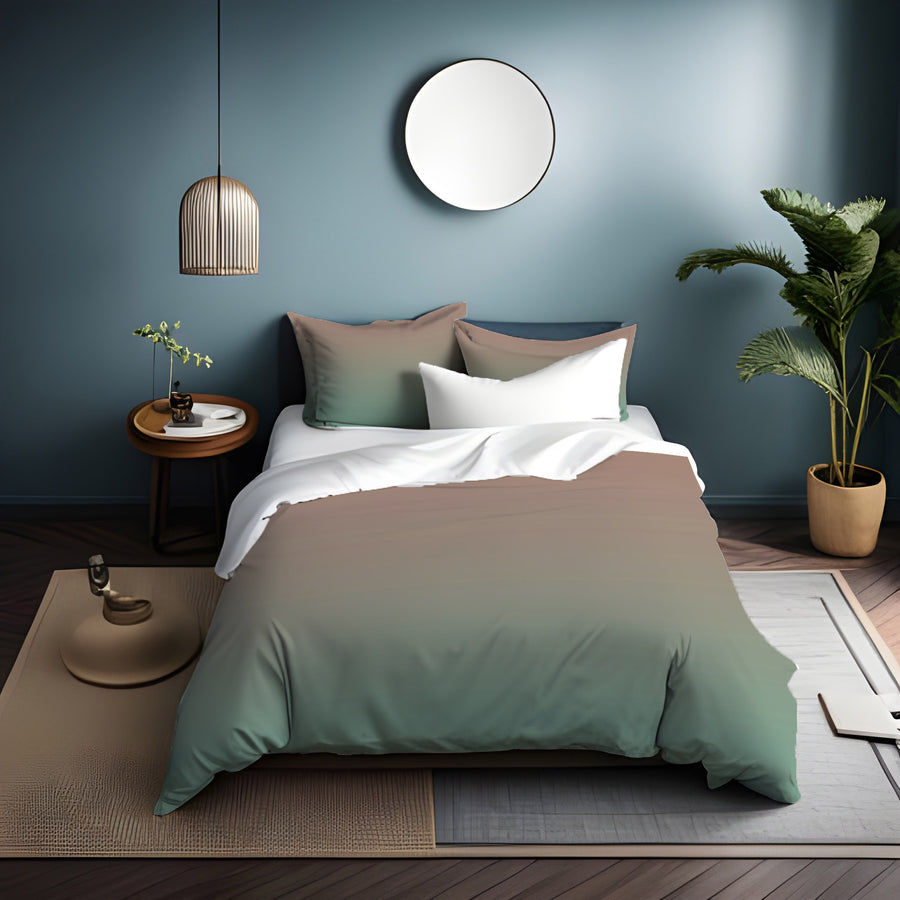 Beige to Green Soft Gradient Pattern Duvet Cover