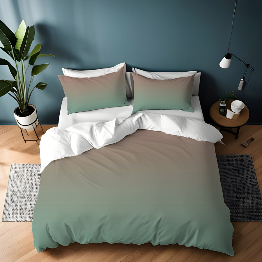 Beige to Green Soft Gradient Pattern Duvet Cover