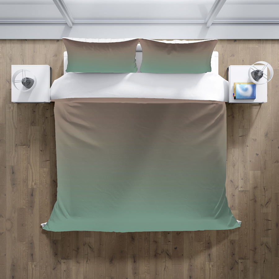 Beige to Green Soft Gradient Pattern Duvet Cover