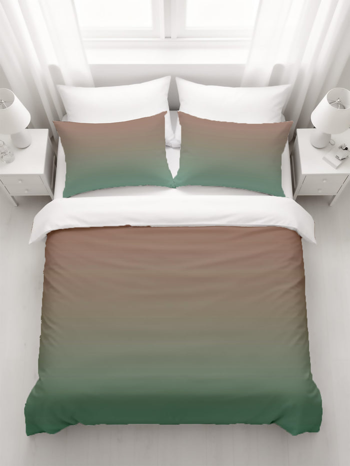 Beige to Green Soft Gradient Pattern Duvet Cover
