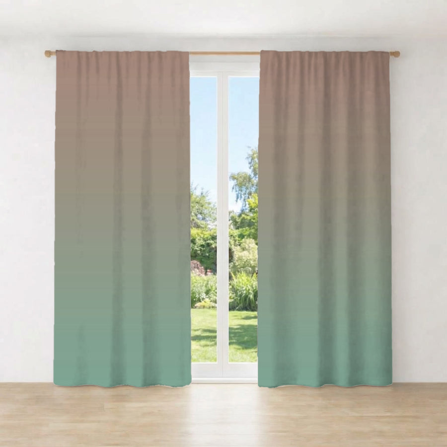 Beige to Green Soft Gradient Pattern Window Curtains