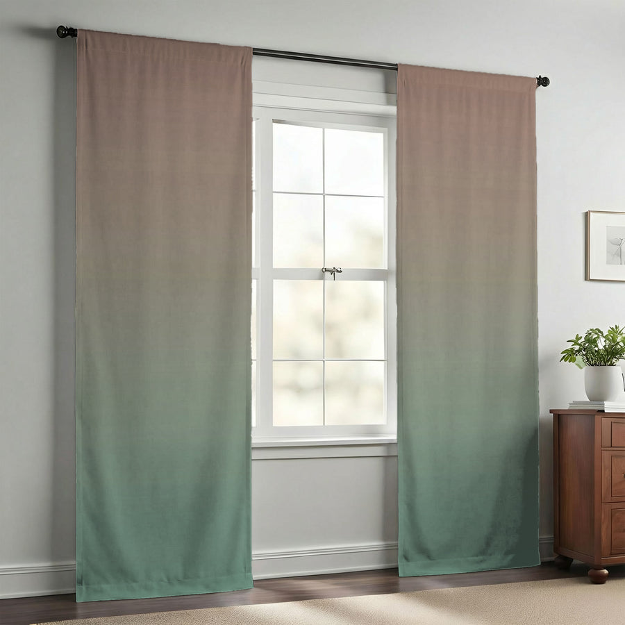 Beige to Green Soft Gradient Pattern Window Curtains