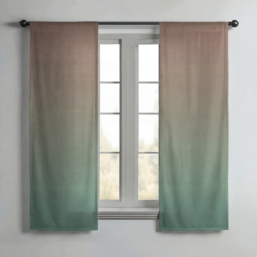 Beige to Green Soft Gradient Pattern Window Curtains