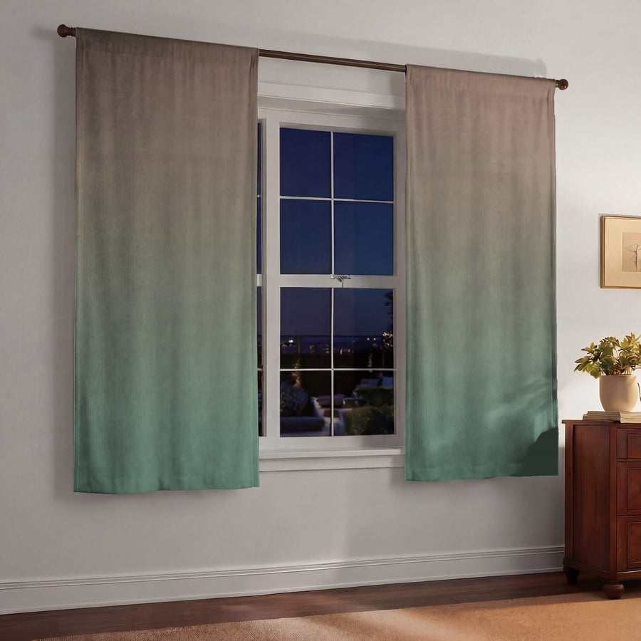 Beige to Green Soft Gradient Pattern Window Curtains