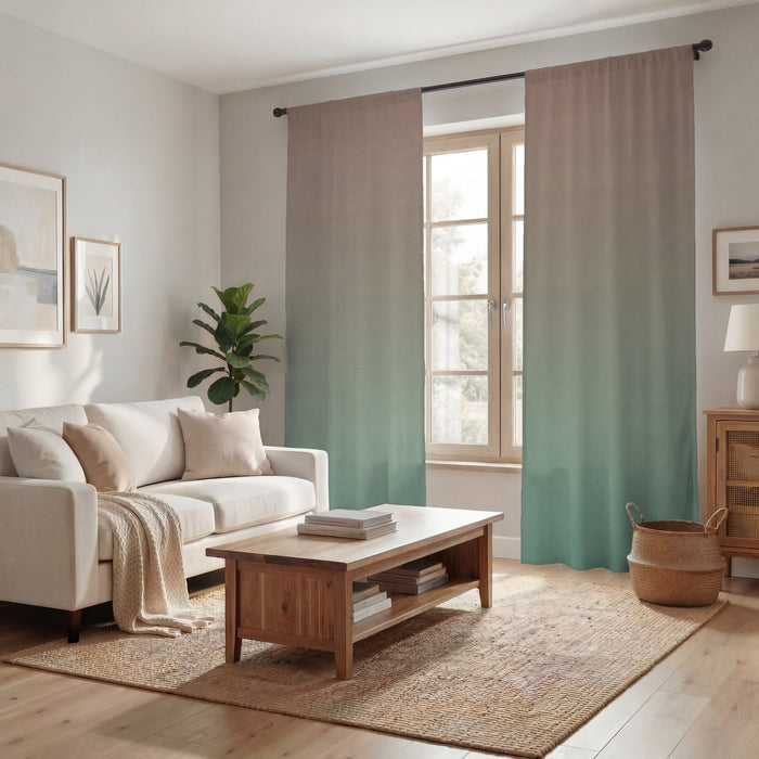 Beige to Green Soft Gradient Pattern Window Curtains