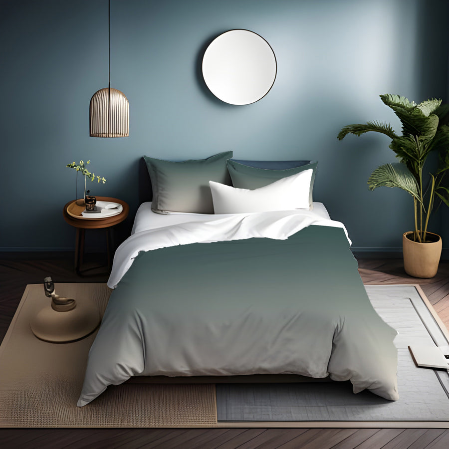Green Neutral Gradient Minimalist Pattern Duvet Cover