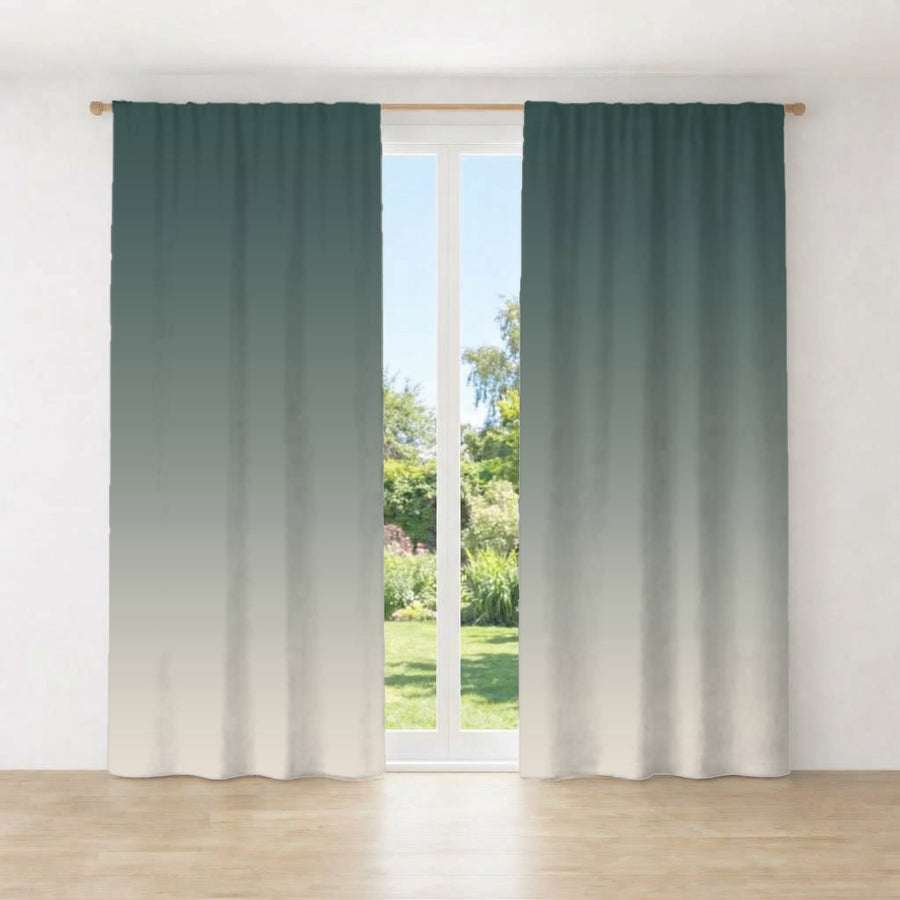 Green Neutral Gradient Minimalist Pattern Window Curtains