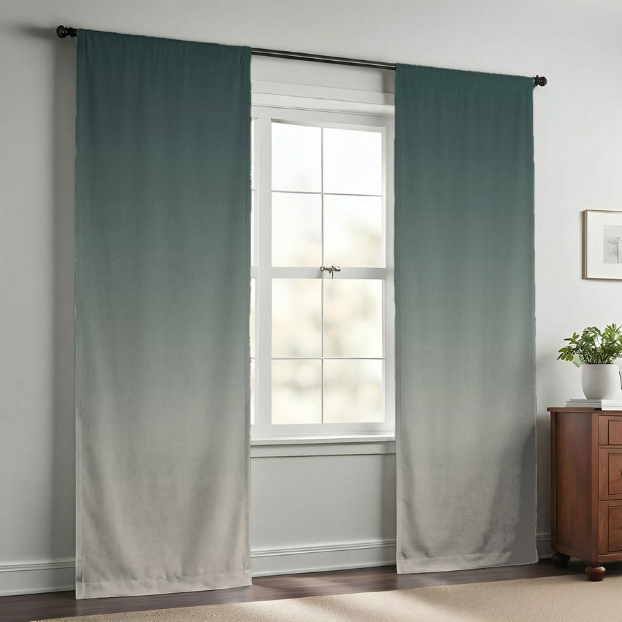 Green Neutral Gradient Minimalist Pattern Window Curtains